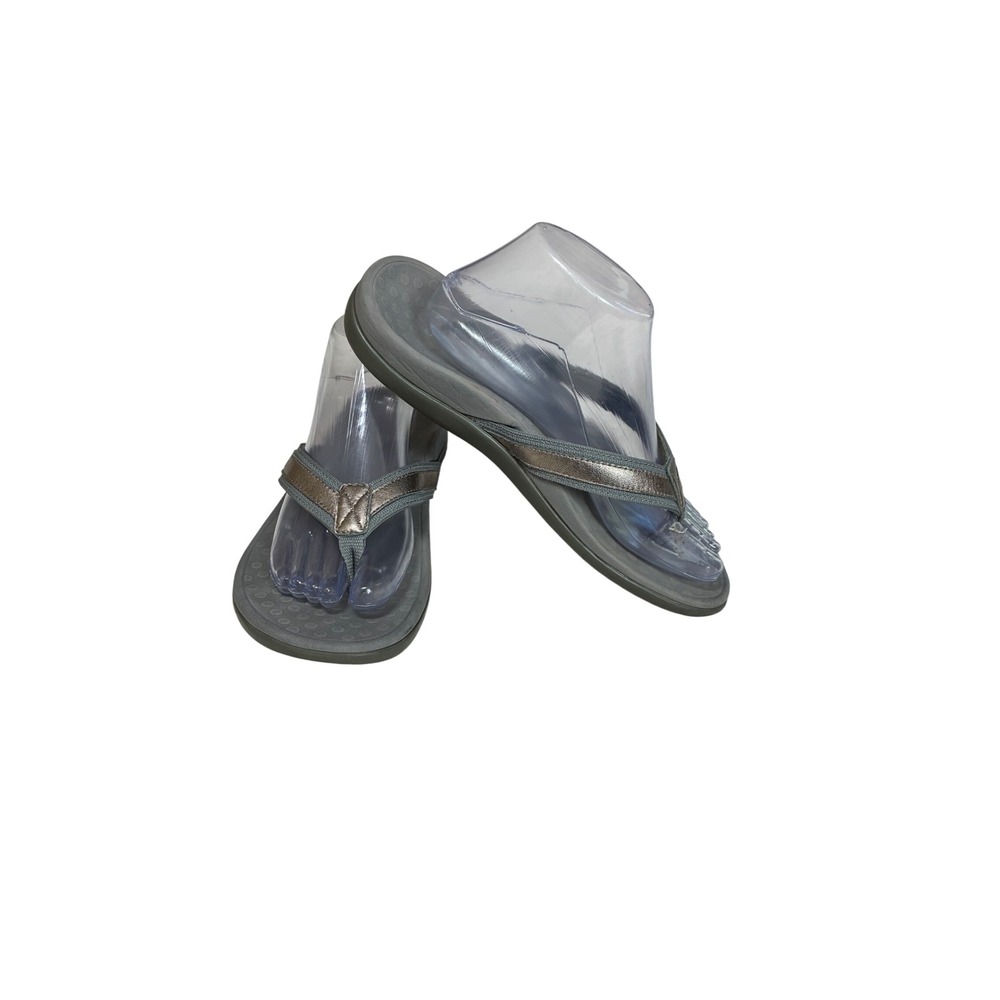 Vionic Womens Gray Pewter Metallic Orthotic Thong Flip Flop Sandals Size 8